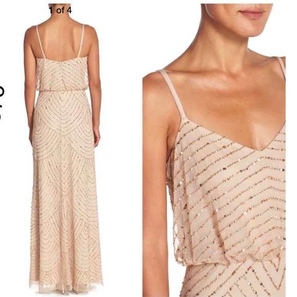 New Adrianna Papell beaded blouson Art Deco gown - Picture 4 of 15